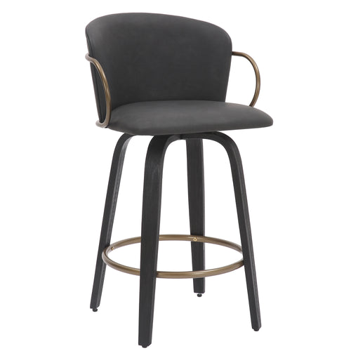 Lawson 26″ Counter Stool with Swivel (Charcoal and Black and Aged Gold) (Set of 2)