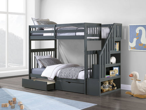 B 1846 39"/39" Bunk Bed (Grey, Reversible stairs)