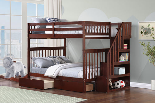 B 1855 54"/54" Bunk Bed (Espresso, Reversible stairs)