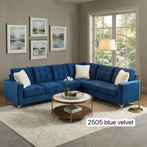 Live Oak 2505 Reversible Velvet Corner Sectional Sofa