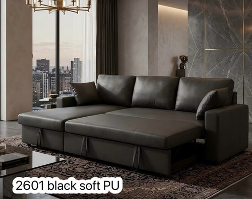 Sectionnel canapé-lit escamotable en cuir PU souple Live Oak 2601
