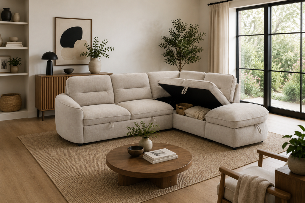 RHF Sectional Sleeper (Beige)