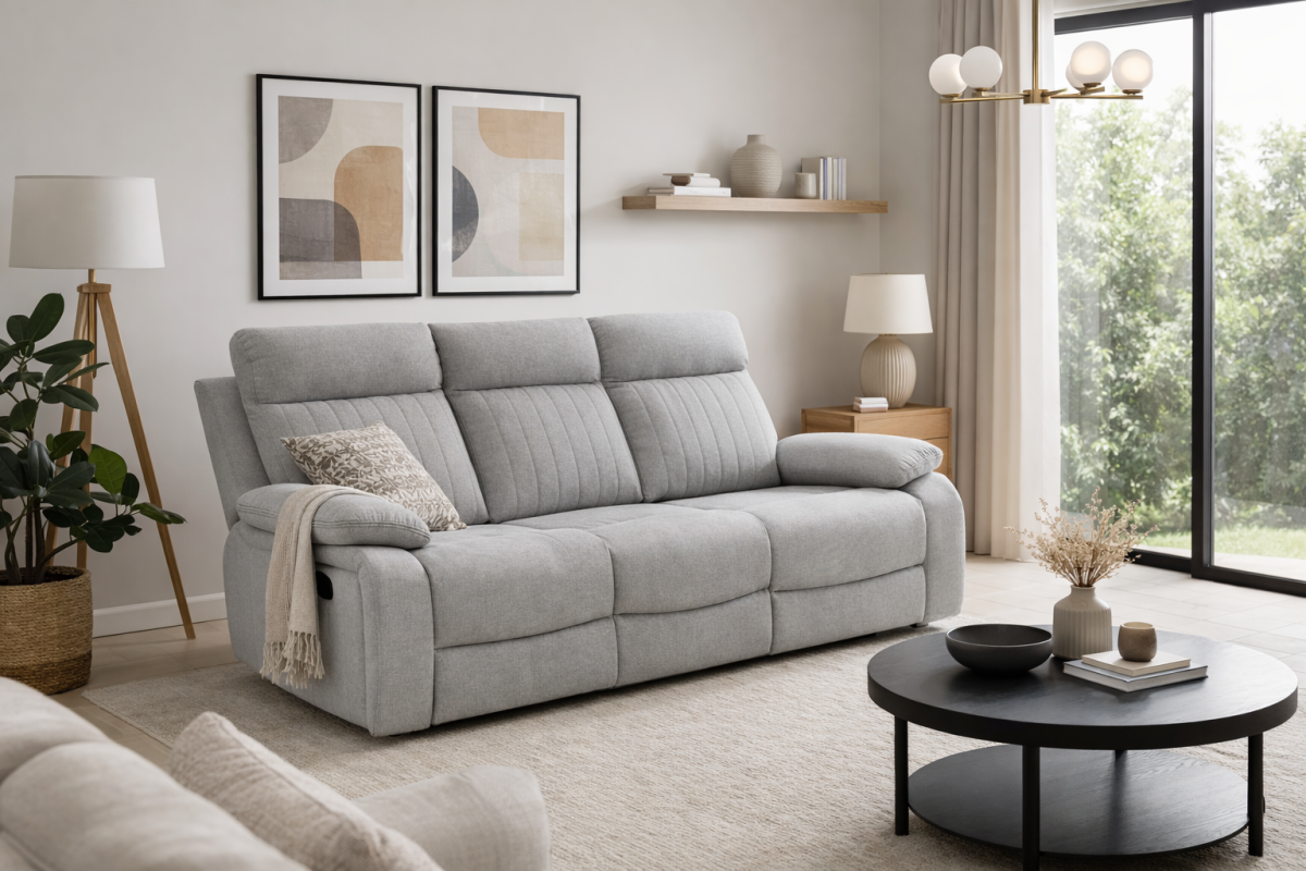 Elyse Recliner Sofa (Stone)