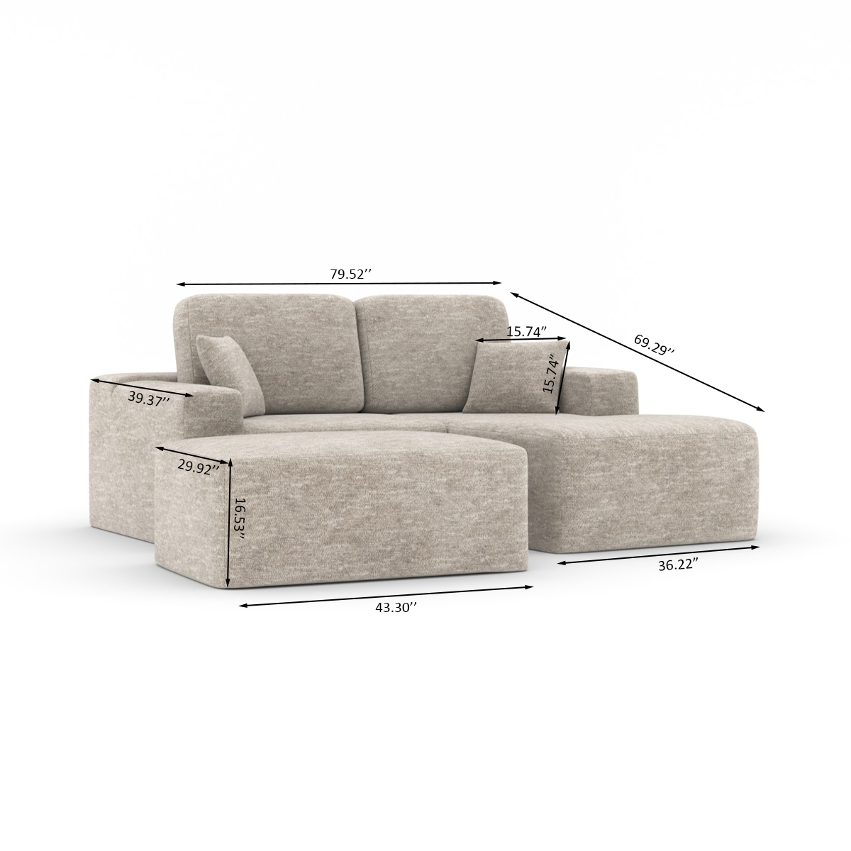 Simone Sectional W/Ottoman (Beige)