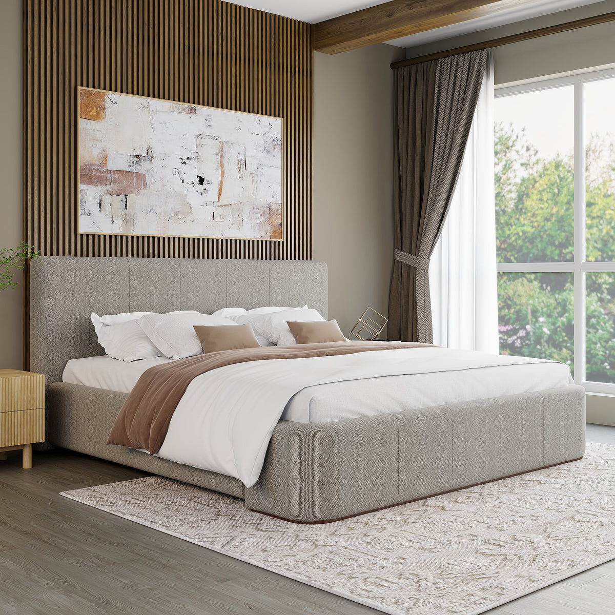 Harrod 78″ King Platform Bed (Mushroom and Walnut)