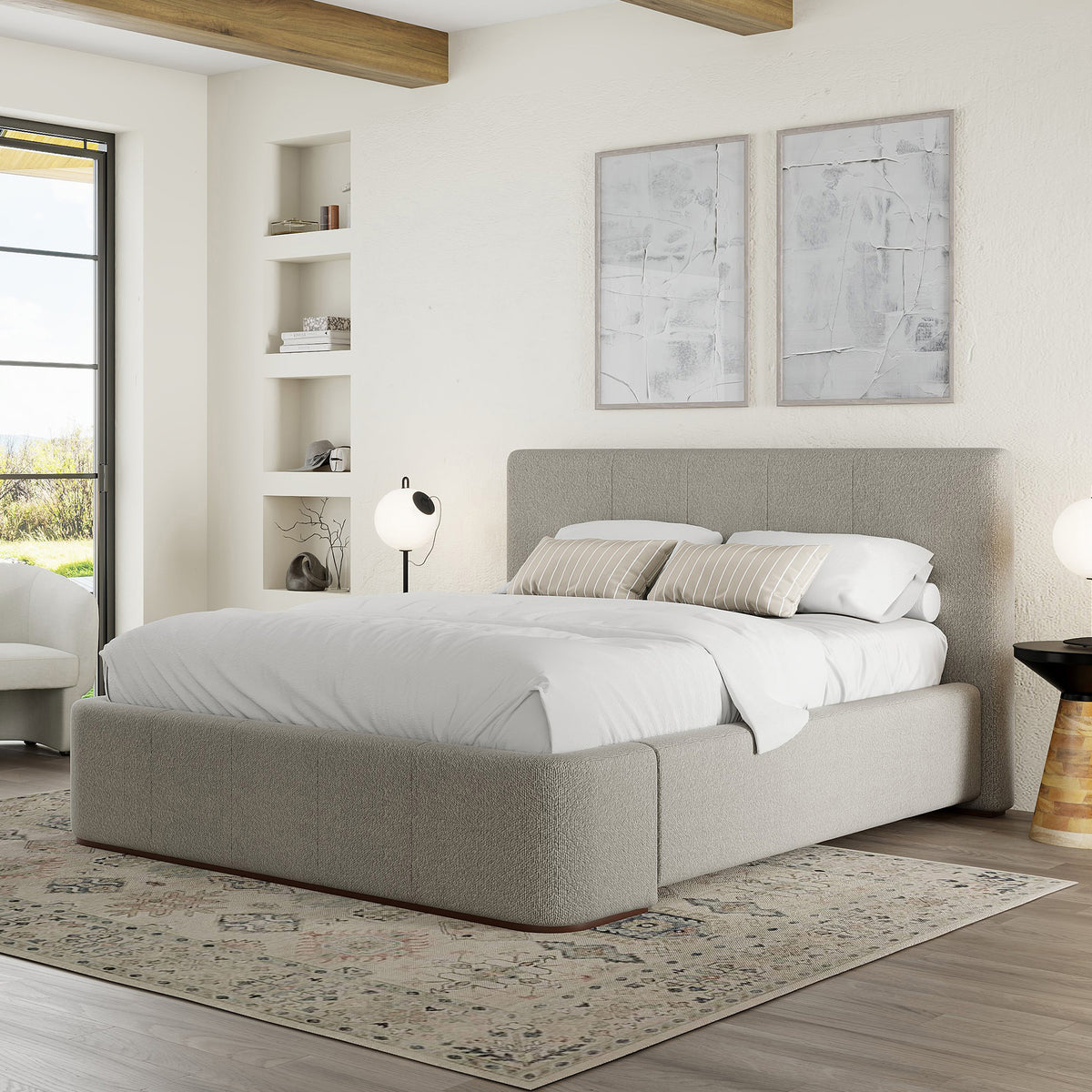 Harrod 60″ Queen Platform Bed (Mushroom and Walnut)
