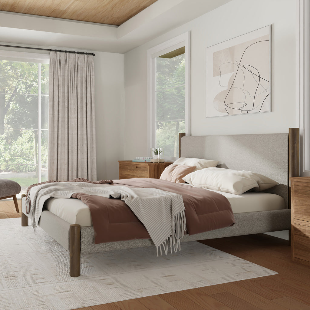Zoran 78″ King Platform Bed (Mushroom and Walnut)