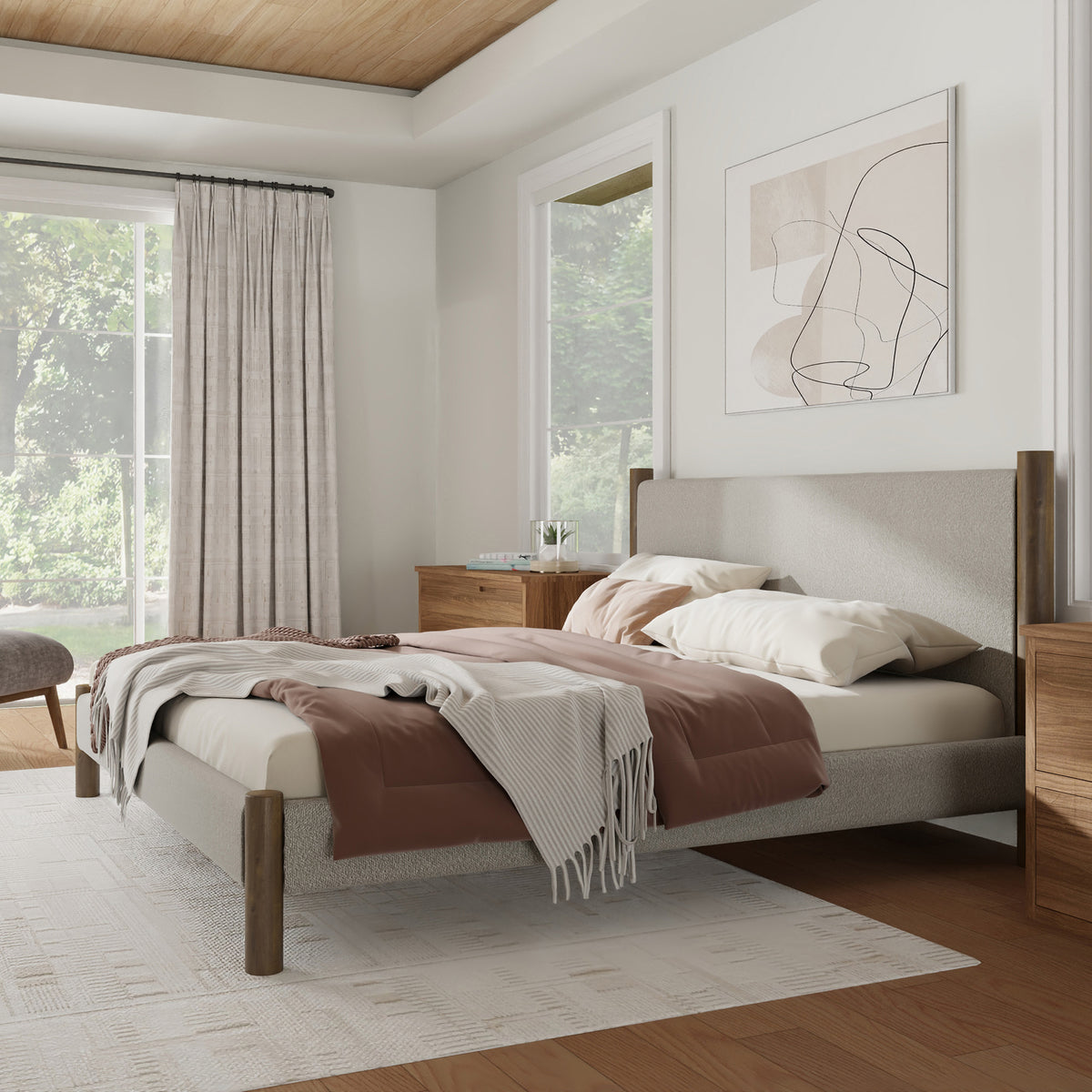 Zoran 78″ King Platform Bed (Mushroom and Walnut)