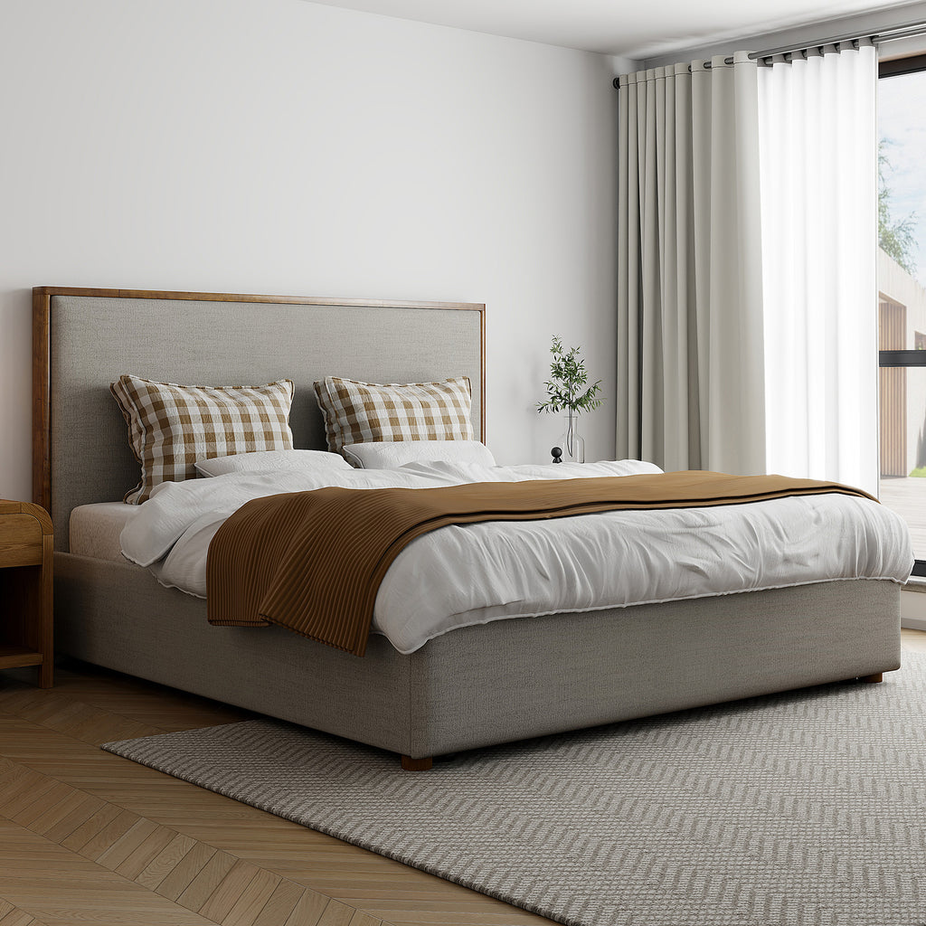 Andover 78″ King Platform Bed with Drawer (Oat)