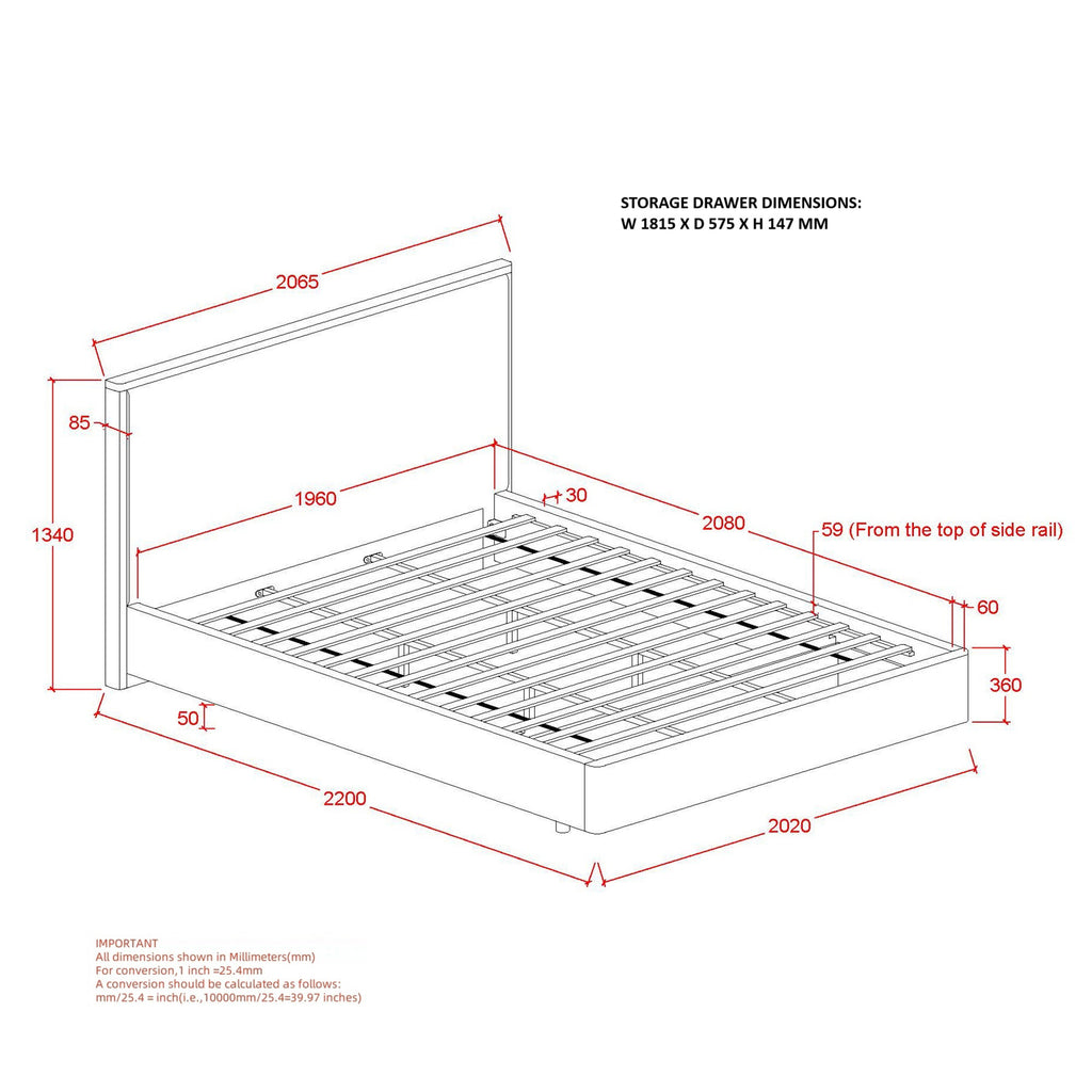 Andover 78″ King Platform Bed with Drawer (Oat)