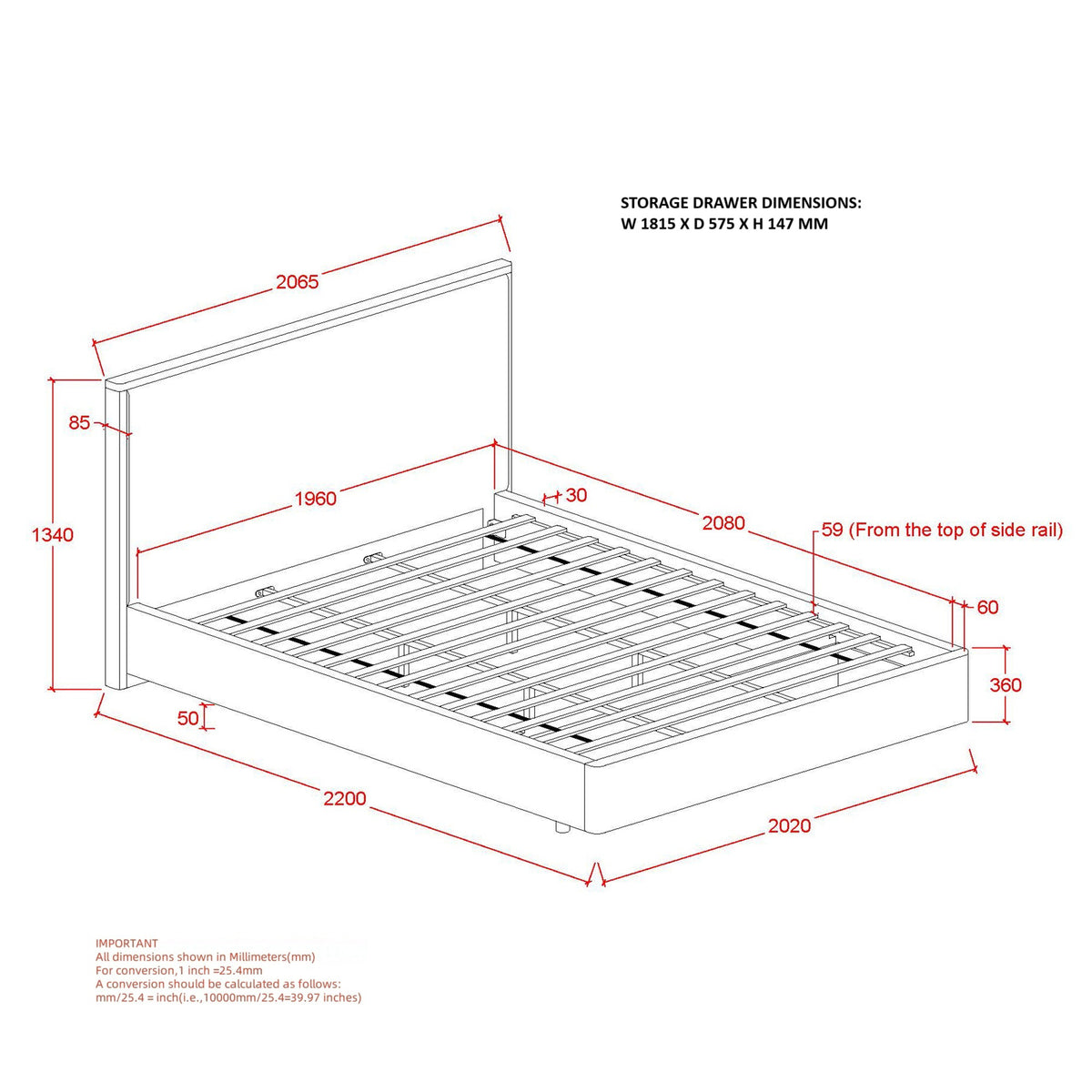 Andover 78″ King Platform Bed with Drawer (Oat)
