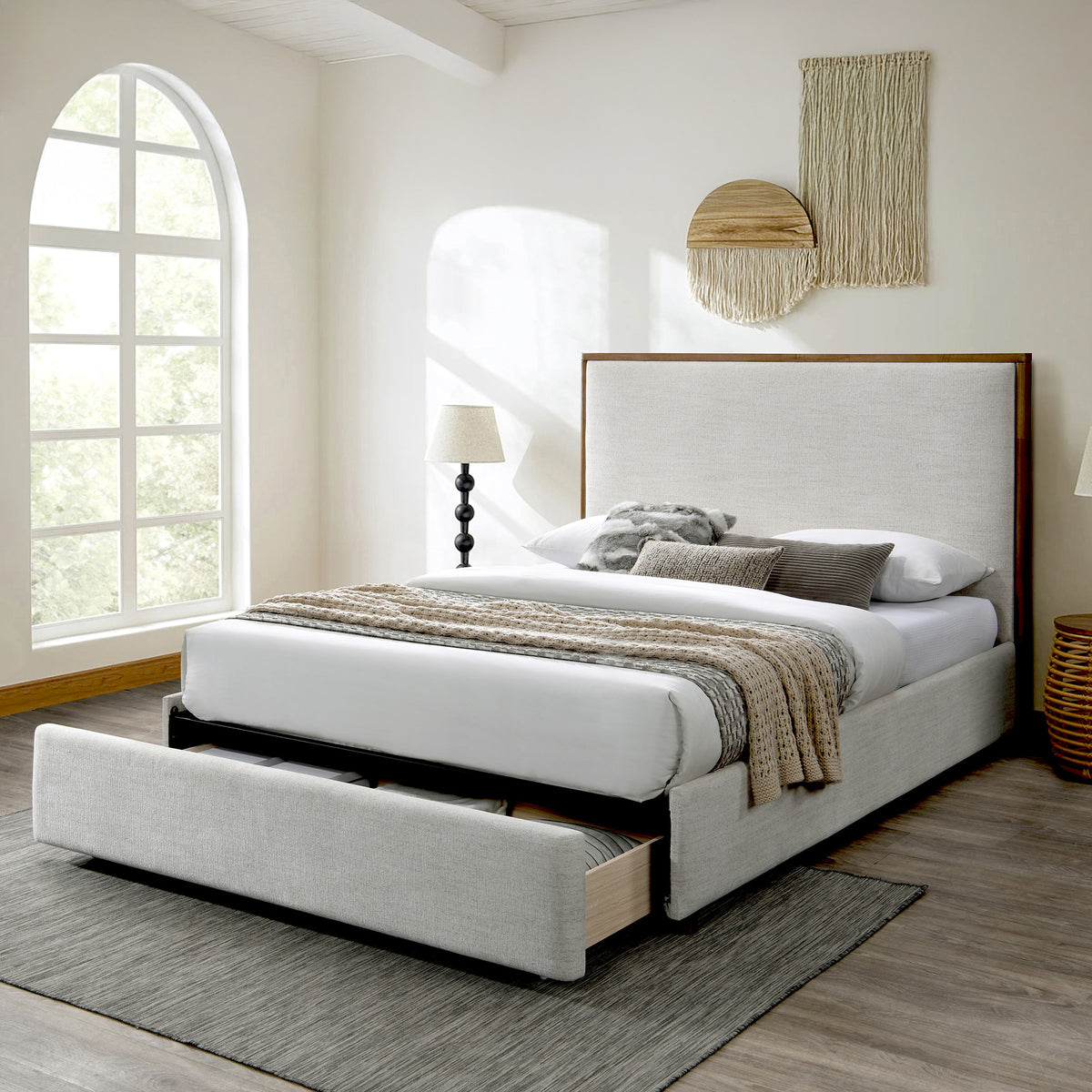 Andover 60″ Queen Platform Bed with Drawer (Oat)