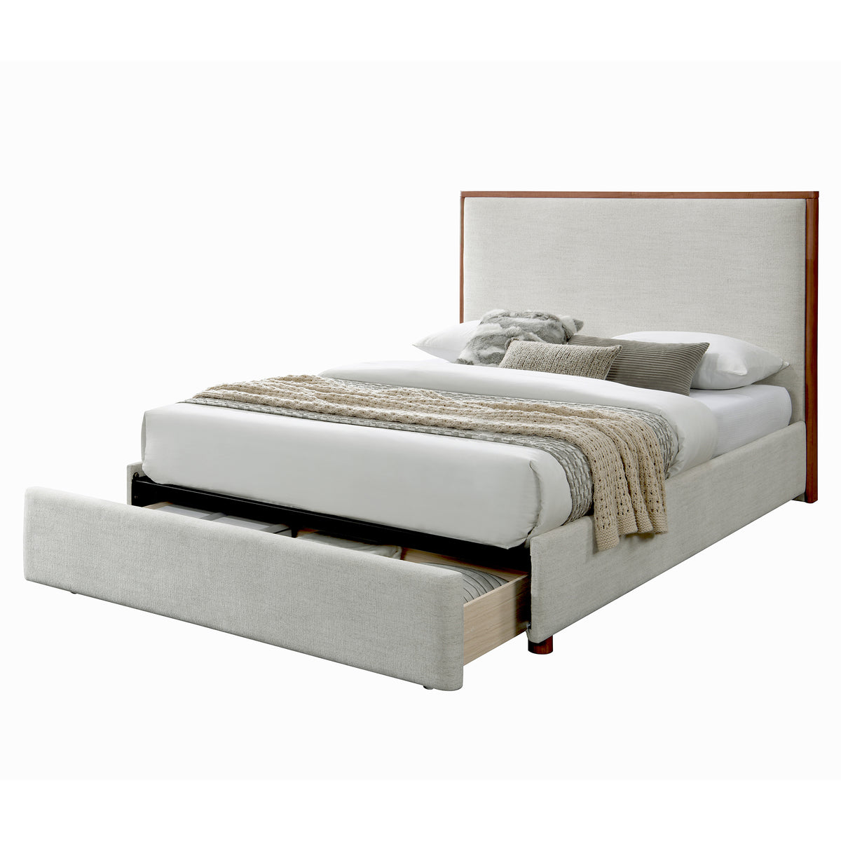 Andover 60″ Queen Platform Bed with Drawer (Oat)