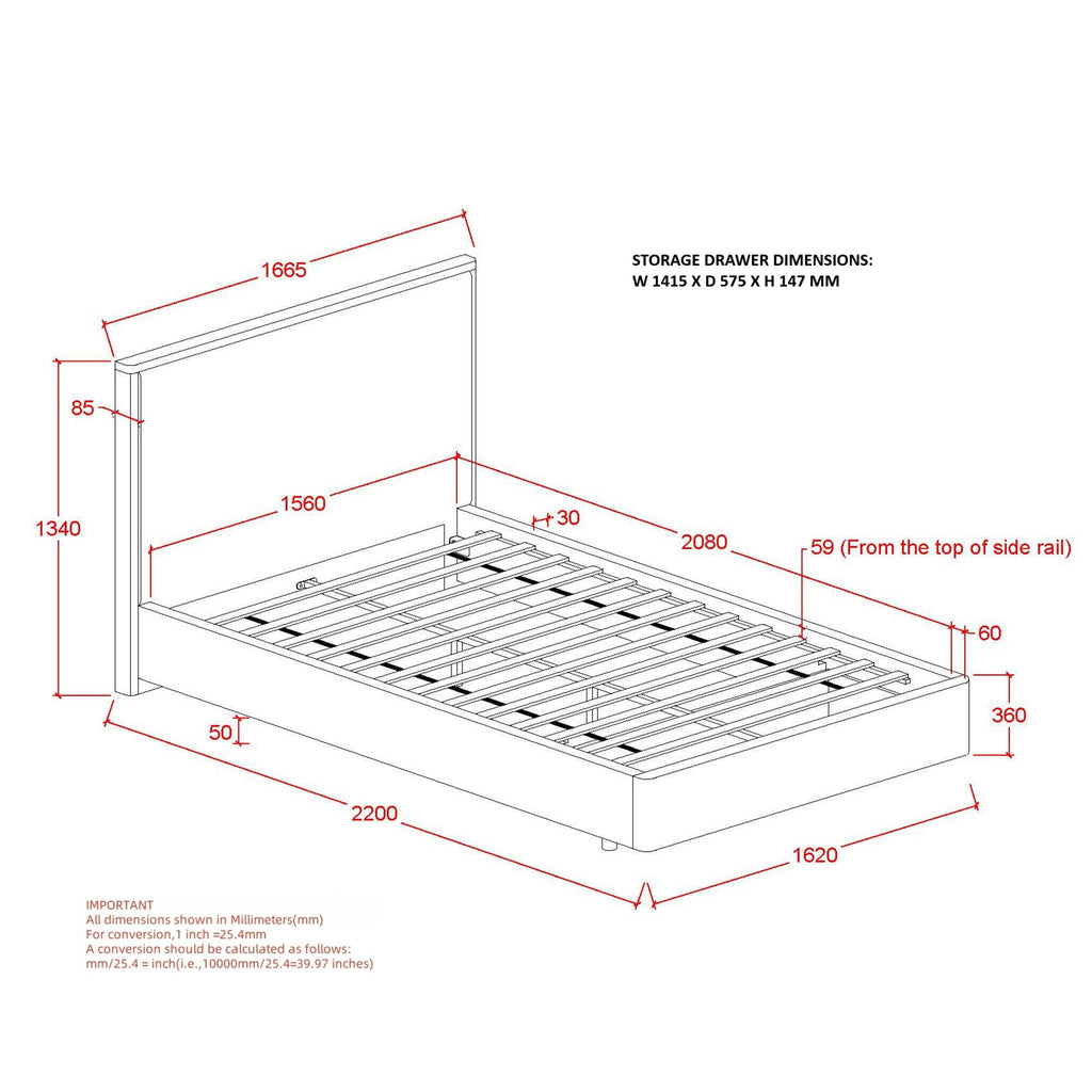 Andover 60″ Queen Platform Bed with Drawer (Oat)