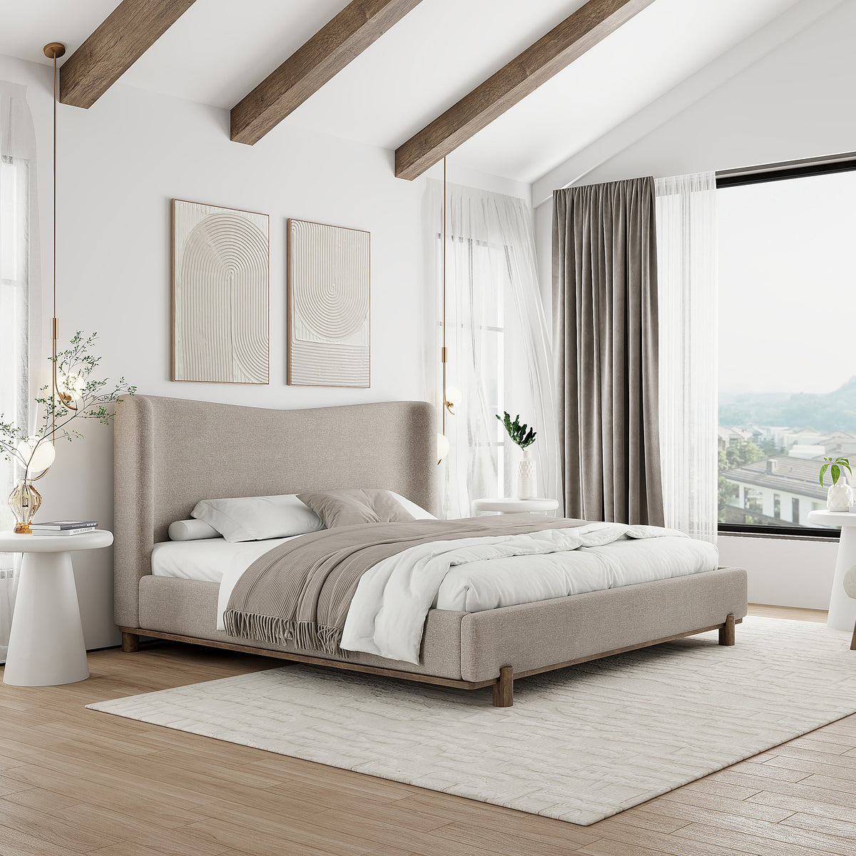 Isadora 78″ King Platform Bed (Dark Beige)