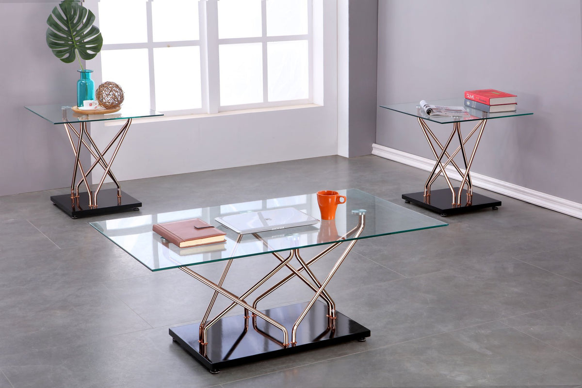3-Piece Coffee Table Set (Black/Rose Gold)
