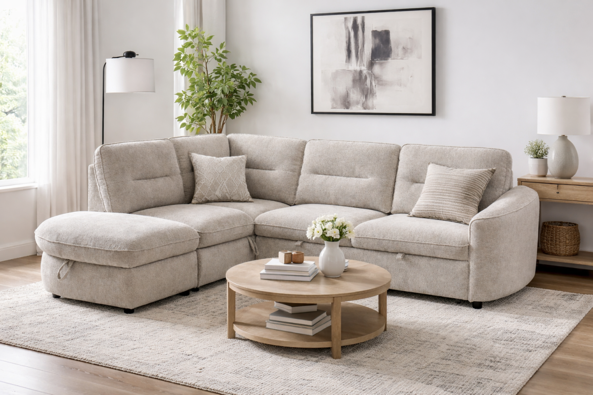 LHF Sectional Sleeper (Beige)