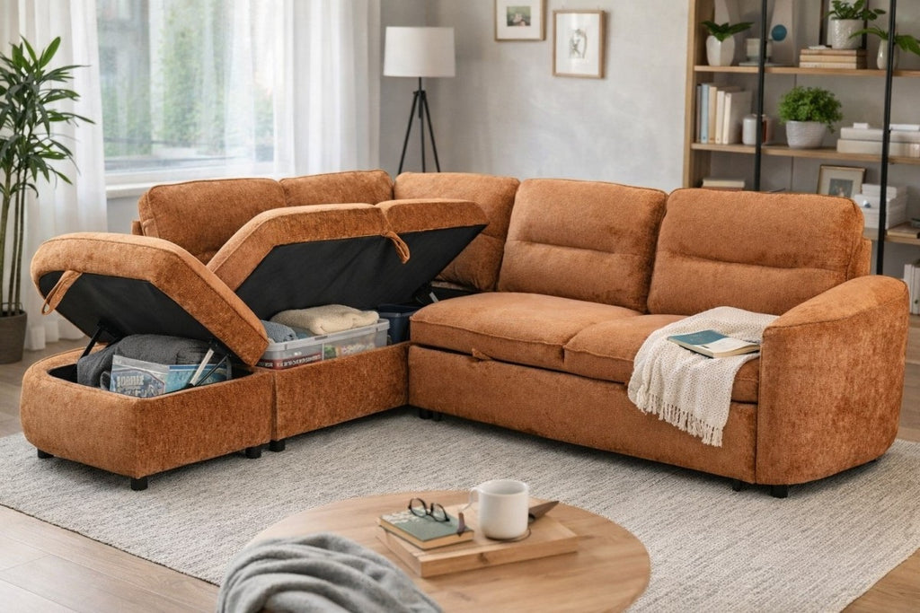 LHF Sectional Sleeper (Burnt Orange)