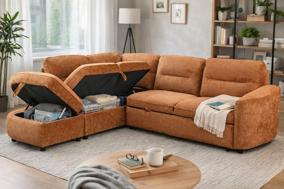 LHF Sectional Sleeper (Burnt Orange)