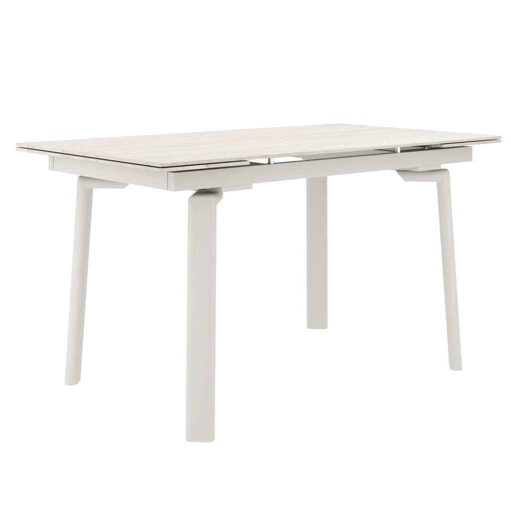 Bellaro Dining Table with Extension, 55″-79″ (Travertine and Cream)