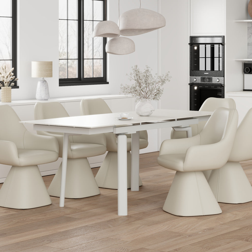 Bellaro Dining Table with Extension, 55″-79″ (Travertine and Cream)