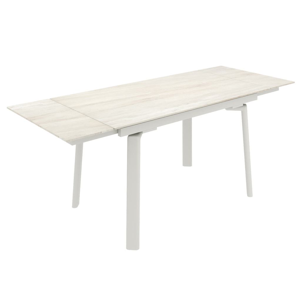 Bellaro Dining Table with Extension, 55″-79″ (Travertine and Cream)