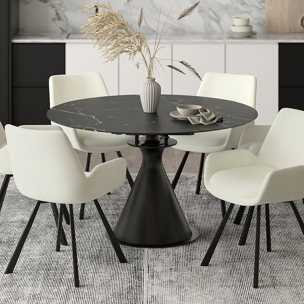 Calisto Round Dining Table with Extension, 51″ (Black and Black)