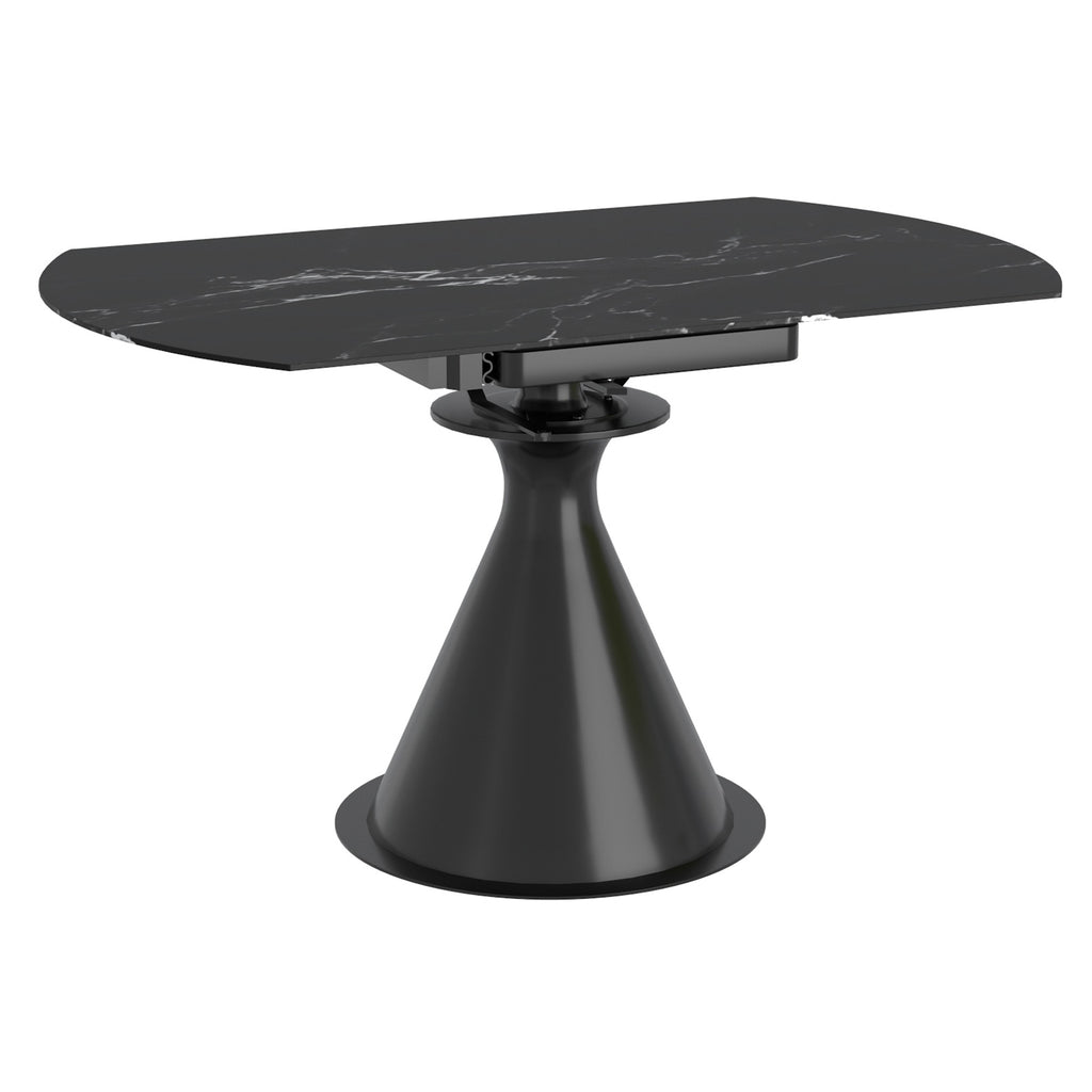 Calisto Round Dining Table with Extension, 51″ (Black and Black)