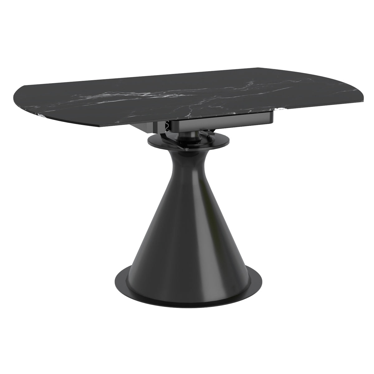 Calisto Round Dining Table with Extension, 51″ (Black and Black)