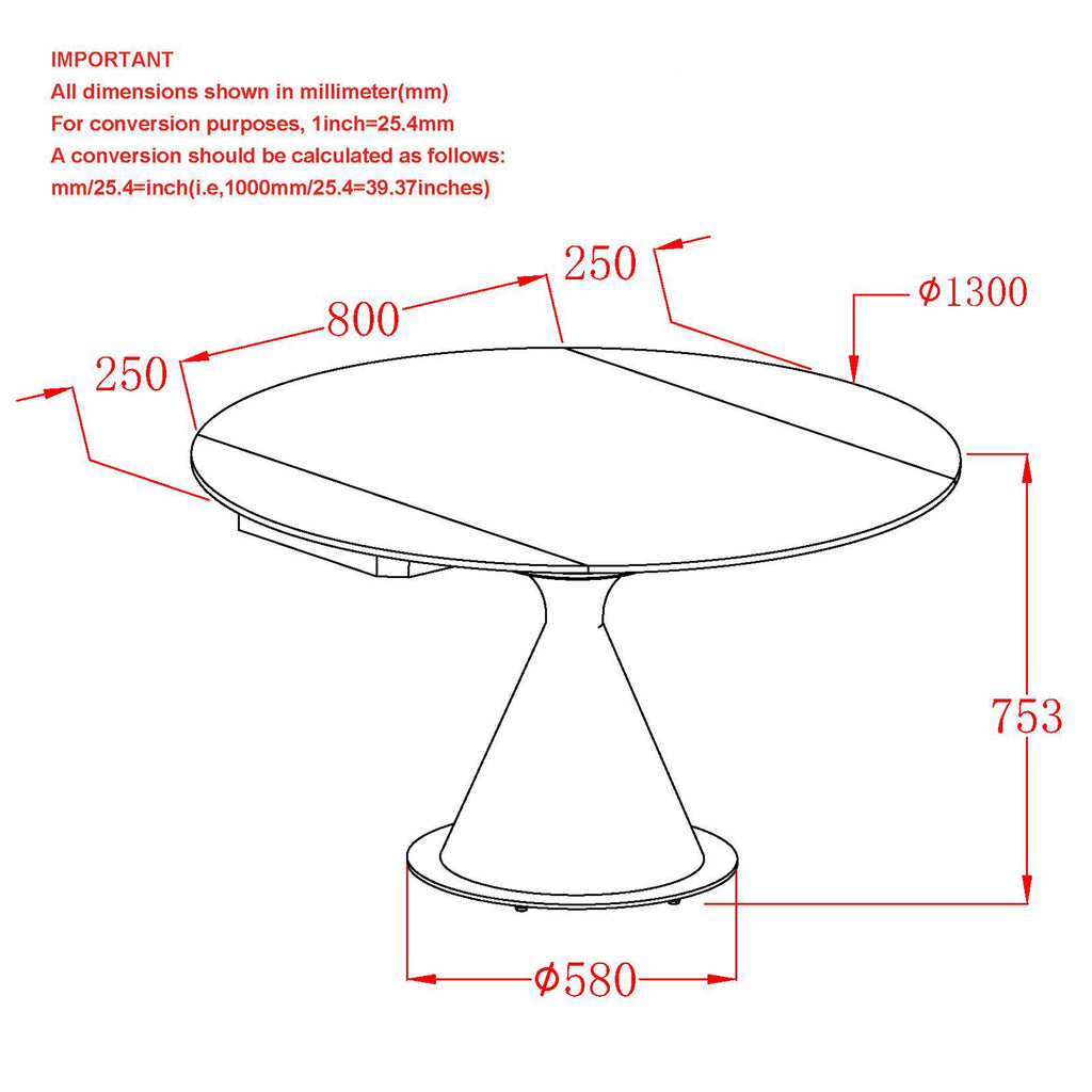 Calisto Round Dining Table with Extension, 51″ (Black and Black)