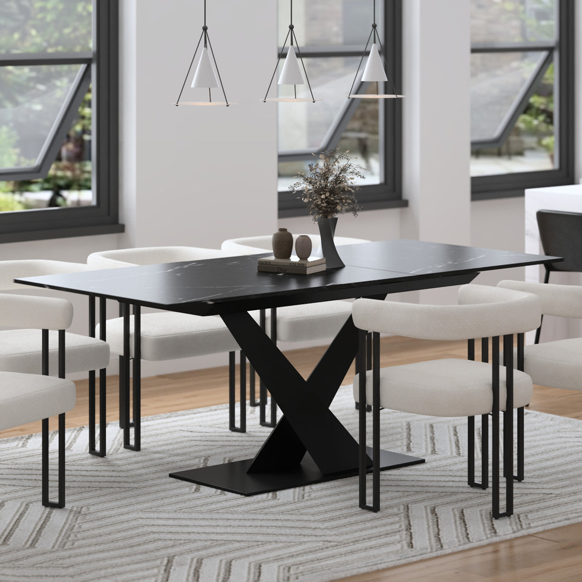 Julius Dining Table with Extension, 63″-79″ (Black and Black)