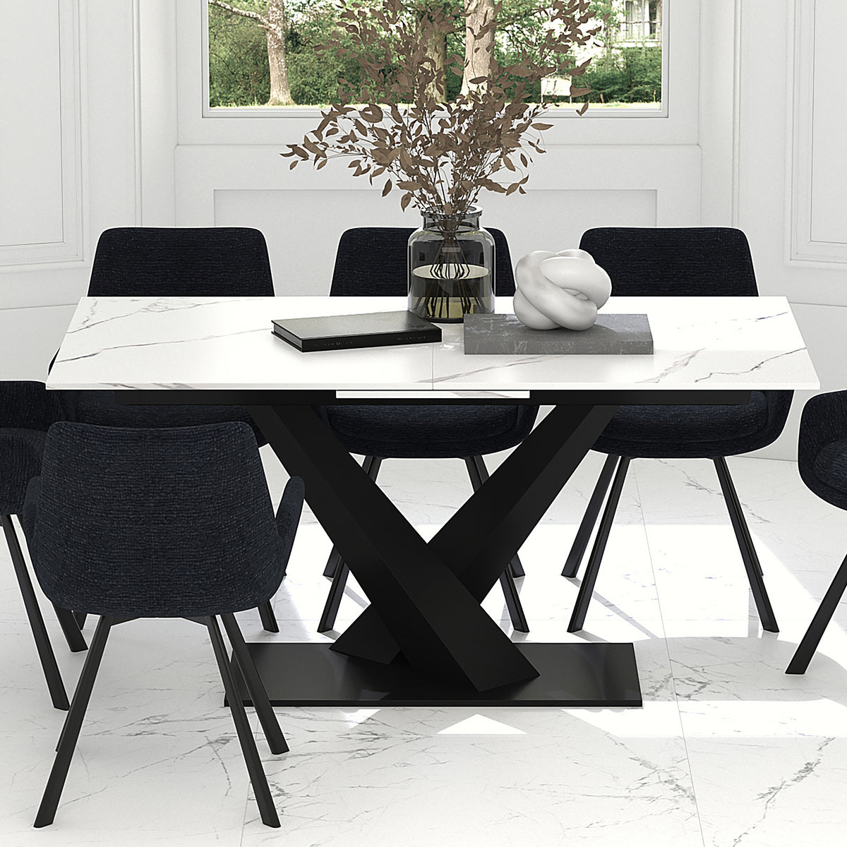 Julius Dining Table with Extension, 63″-79″ (White and Black)