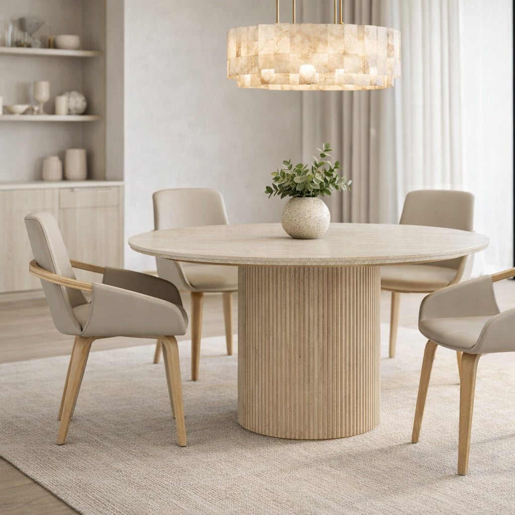 Thalia Round Dining Table, 47″ (Ivory & Travertine)