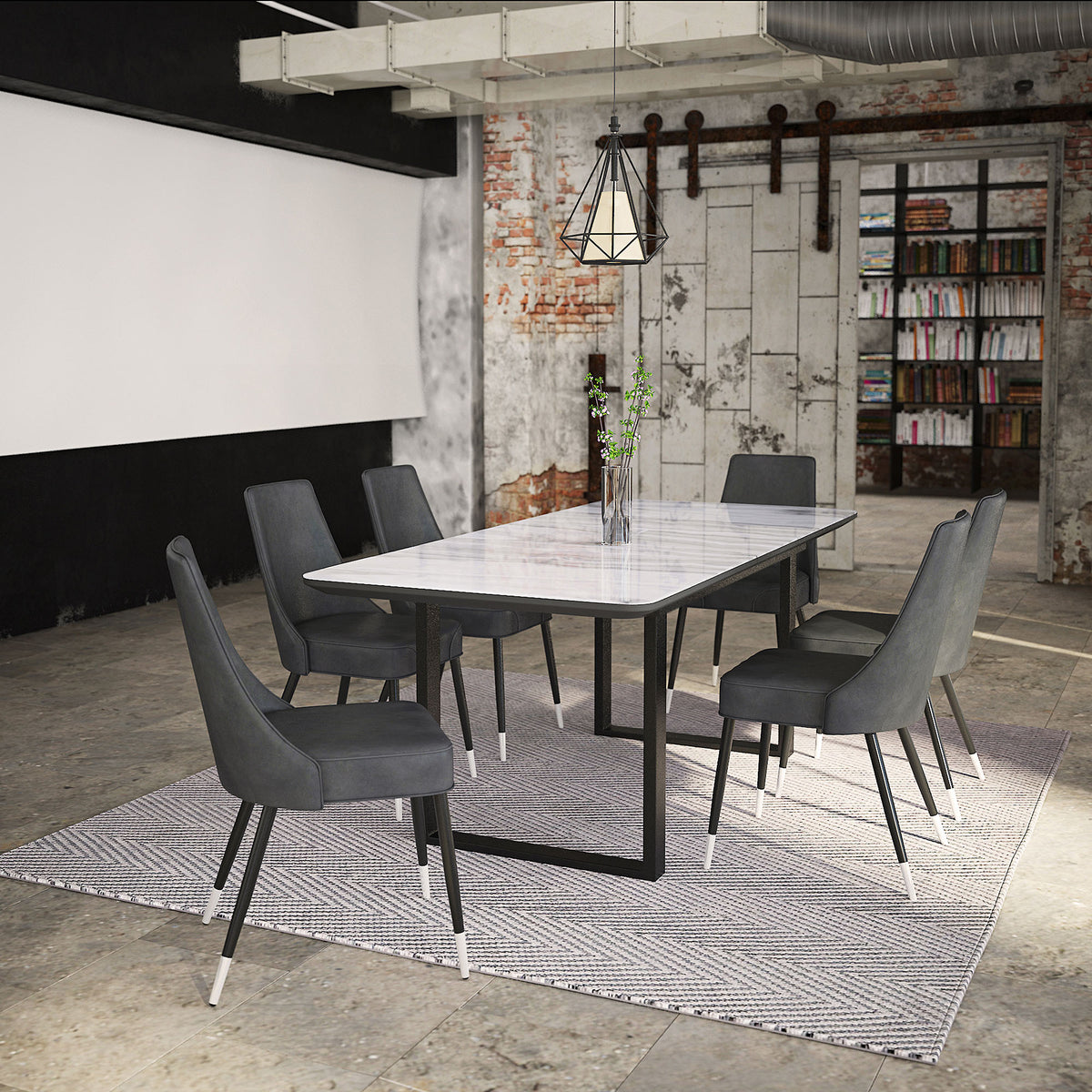 Gavin Dining Table with Extension, 63″-79″ (Black and Faux Marble)