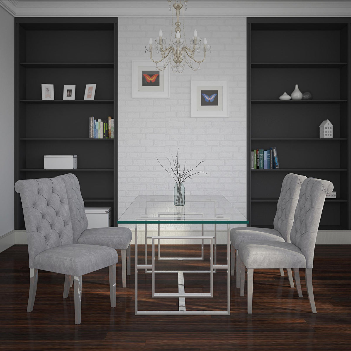Eros Rectangular Dining Table, 71″ (Silver)