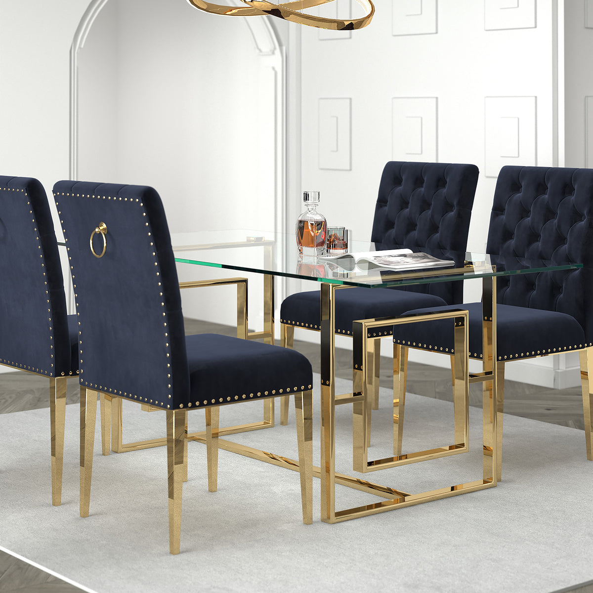 Eros Rectangular Dining Table, 71″ (Gold)