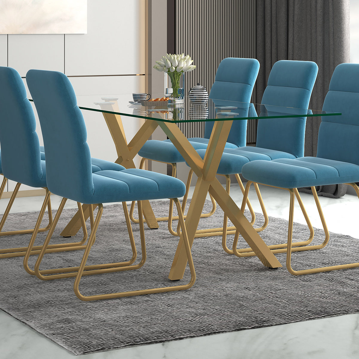 Stark Rectangular Dining Table, 71″ (Aged Gold)