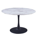 Zilo Round Pedestal Dining Table, 48″ (White Faux Marble and Black)