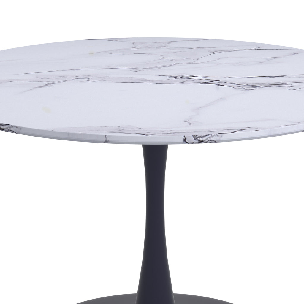 Zilo Round Pedestal Dining Table, 48″ (White Faux Marble and Black)