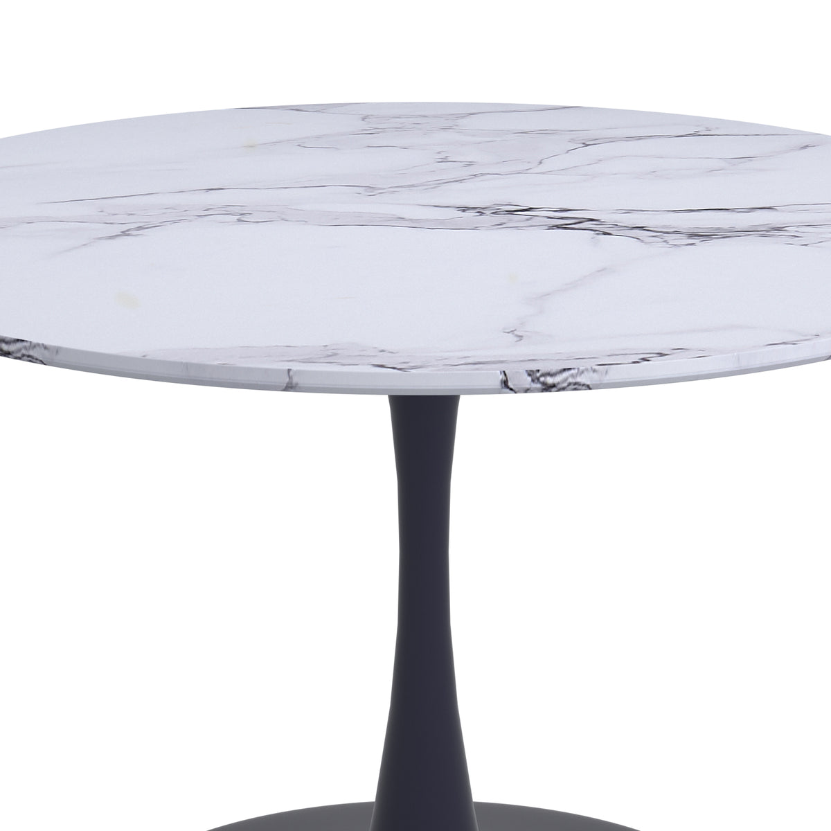 Zilo Round Pedestal Dining Table, 48″ (White Faux Marble and Black)
