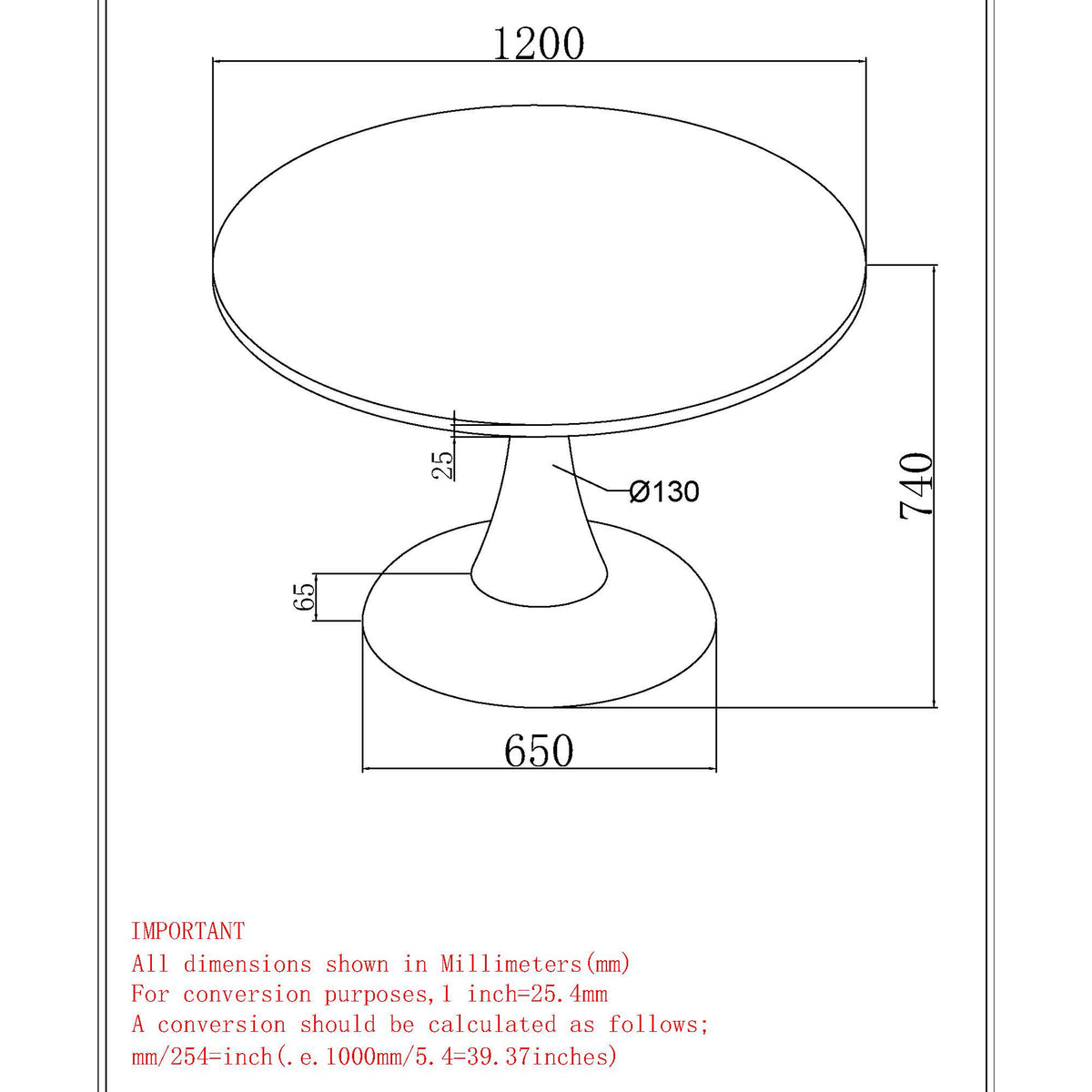Zilo Round Pedestal Dining Table, 48″ (White Faux Marble and Black)