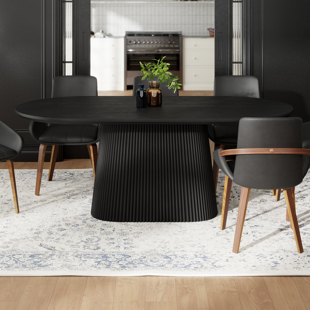 Tovas Oval Dining Table, 79″ (Black)