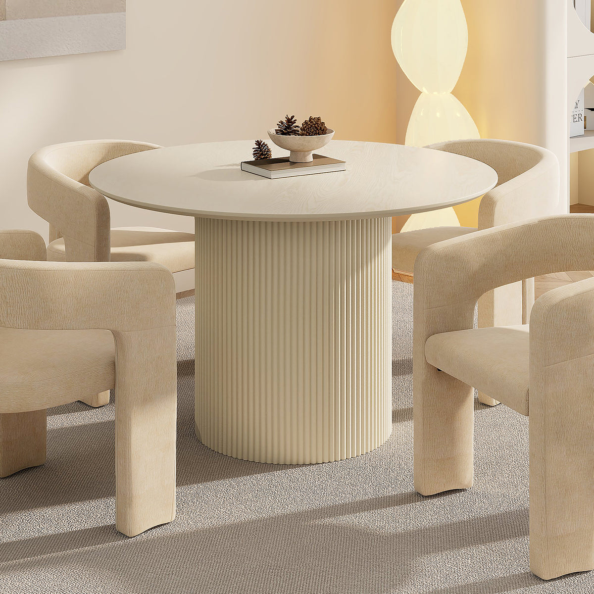 Tovas Round Dining Table, 47″ (Ivory)