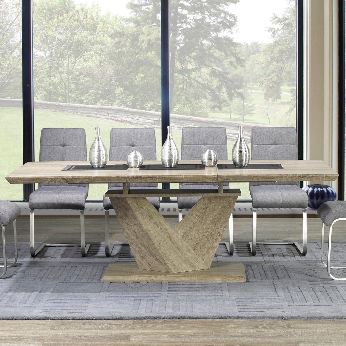 Eclipse Dining Table with Extension, 63″-87″ (Washed Oak)