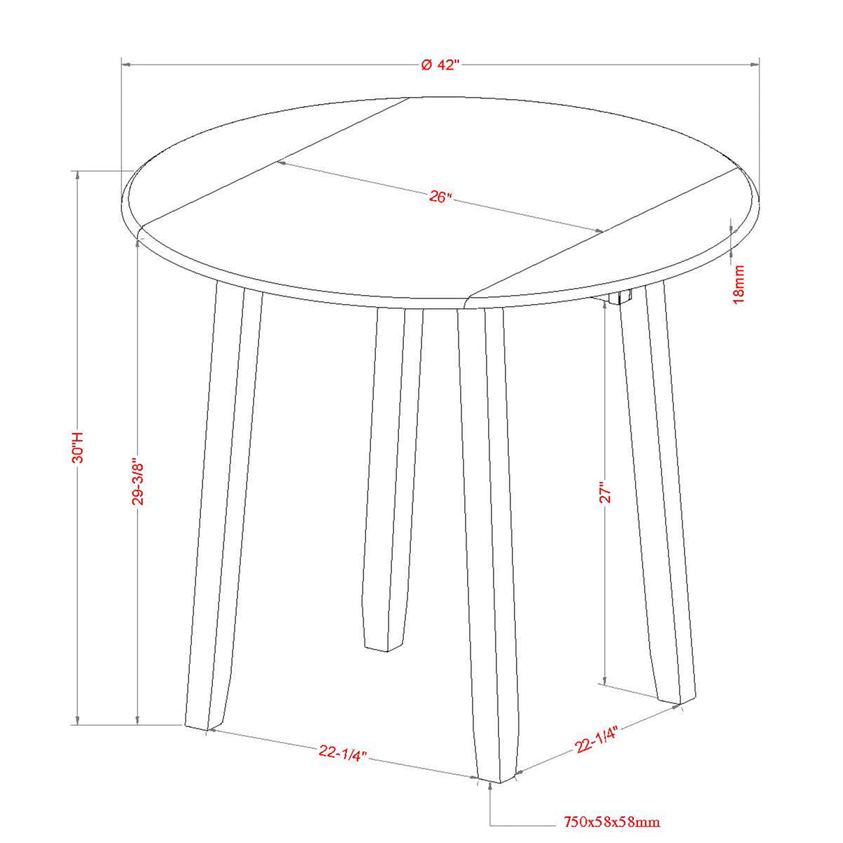 Conrad Round Drop-Leaf Dining Table, 42″ (Black)