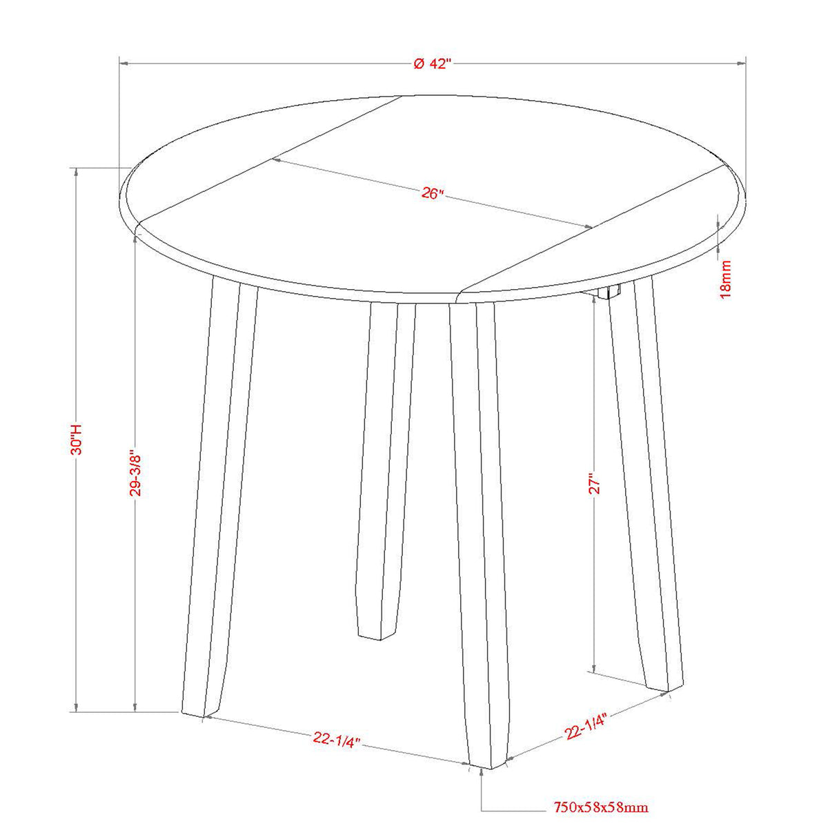 Conrad Round Drop-Leaf Dining Table, 42″ (Walnut)