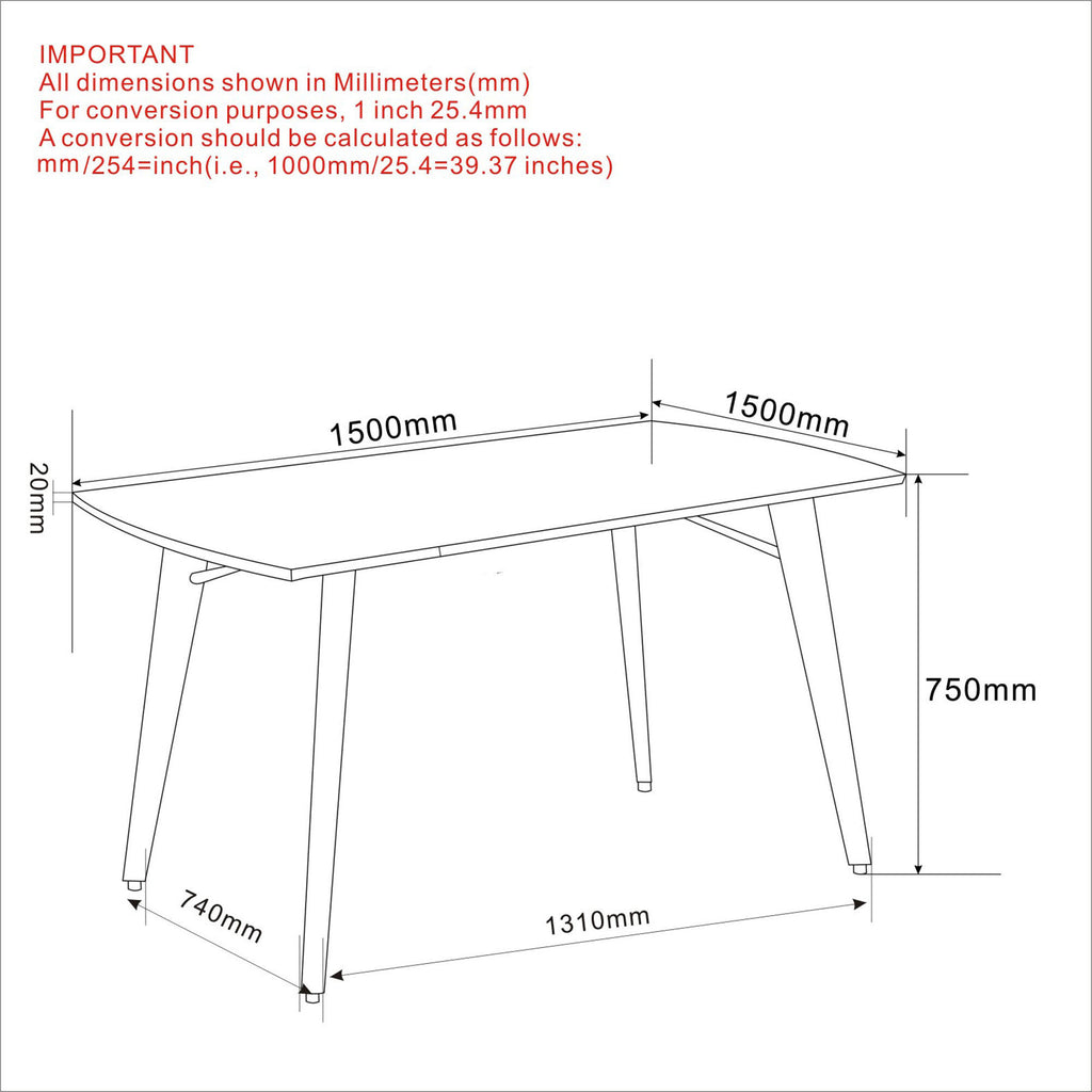 Leon Rectangular Dining Table, 59″ (Natural and Black)