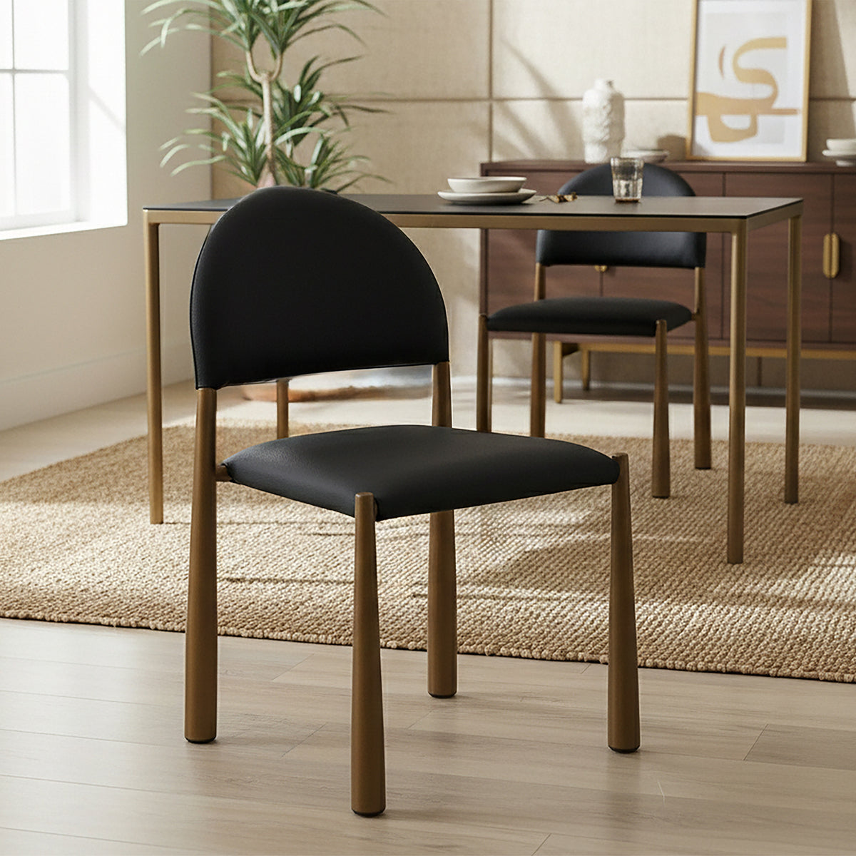 Auggie Dining/Lounge Chair (Black and Aged Gold) (Set of 4)