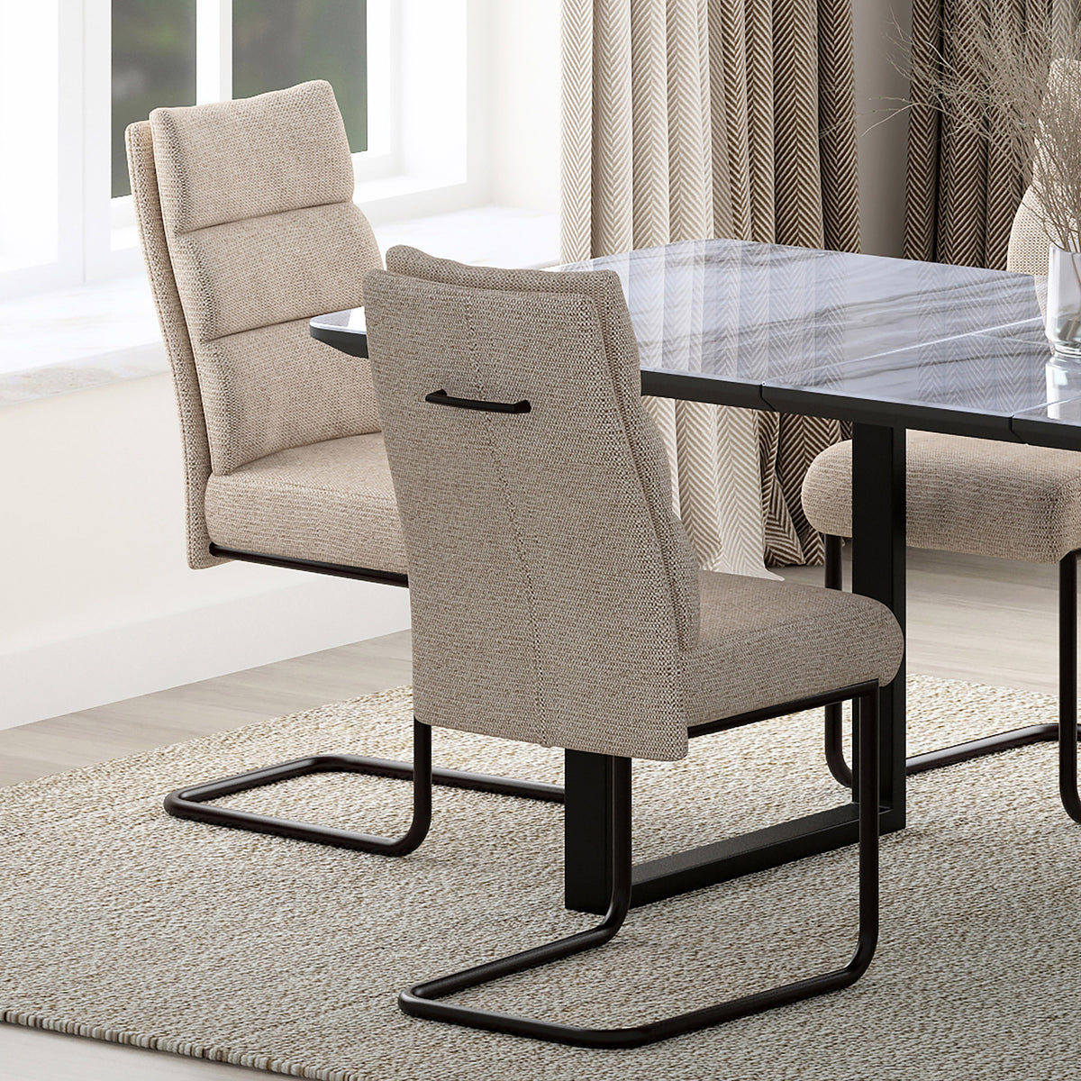 Brodi Dining/Lounge Chair (Beige Fabric and Black) (Set of 2)