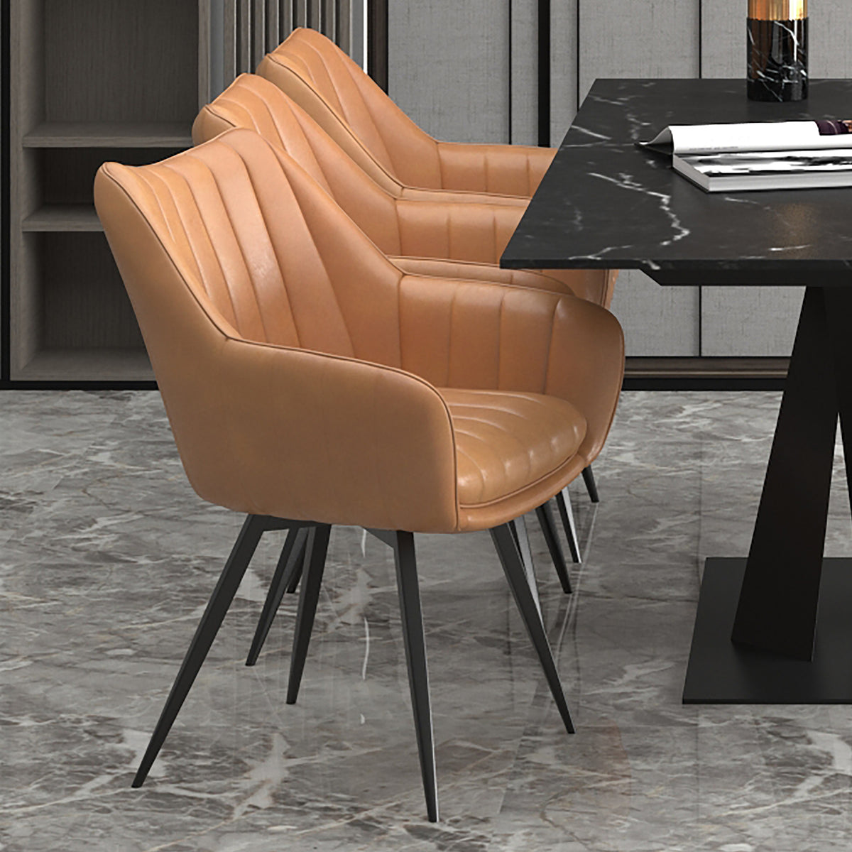Talon Swivel Dining and Accent Chair (Camel and Black) (Set of 2)